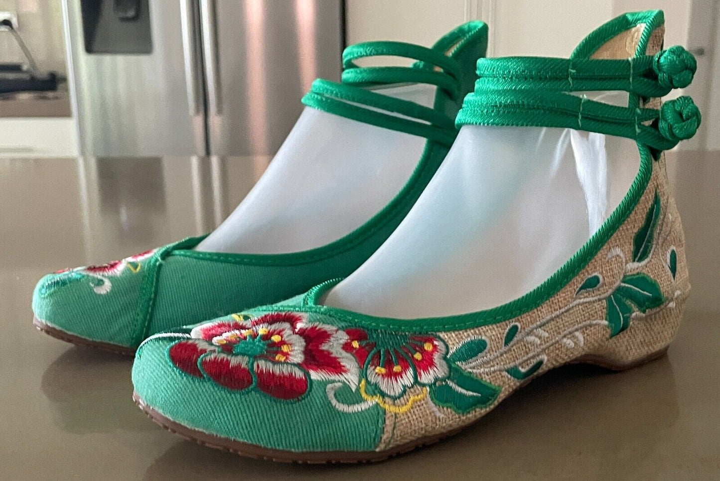 Chinese Old Beijing Cloth Shoes Women Casual Dance Wedges Floral Embroidery Sz 9