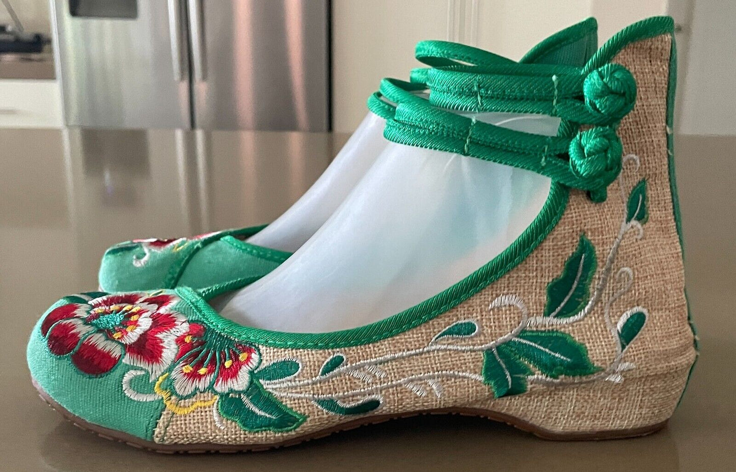 Chinese Old Beijing Cloth Shoes Women Casual Dance Wedges Floral Embroidery Sz 9
