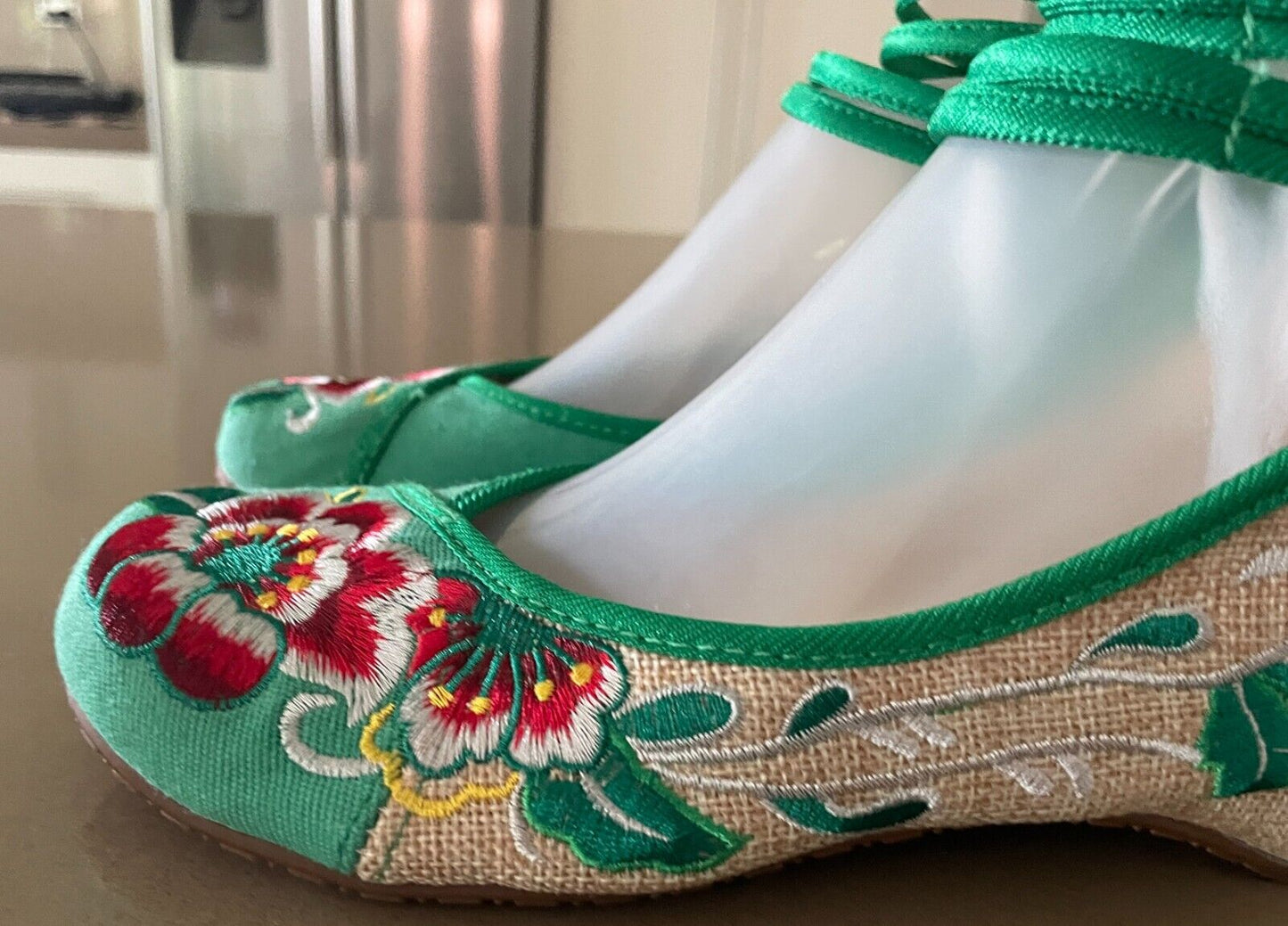 Chinese Old Beijing Cloth Shoes Women Casual Dance Wedges Floral Embroidery Sz 9
