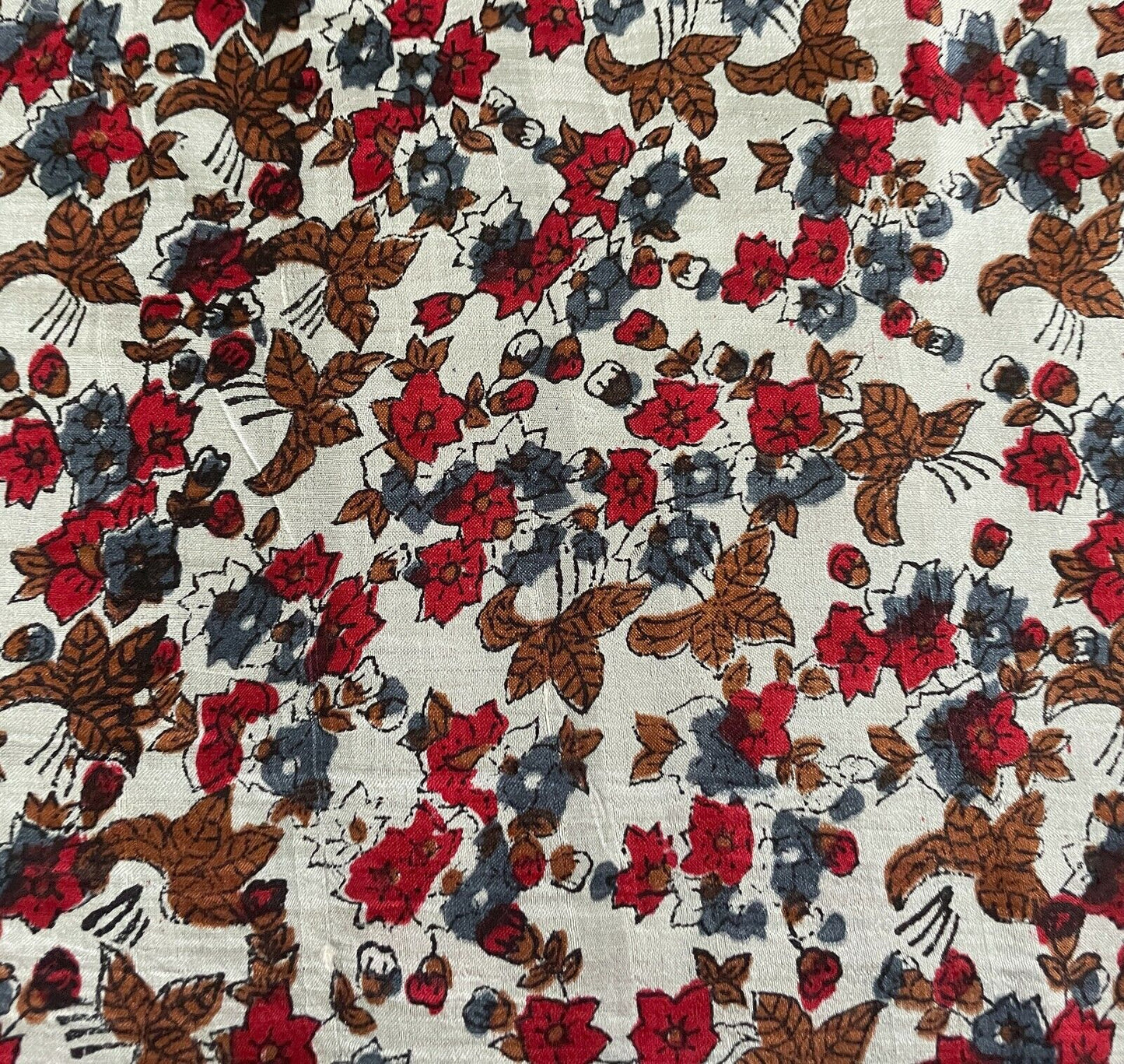 MAHOGANY SILK Scarf Red White Brown Blue Floral & Leaf Print Rectangle Long