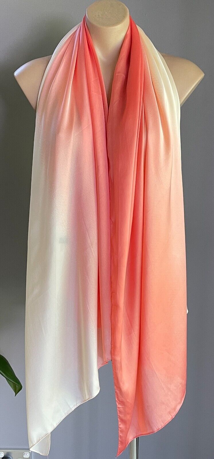 Silk Neck SCARF Coral Red Cream Ombre Wrap Rectangle Shape Gorgeous Colour Combo