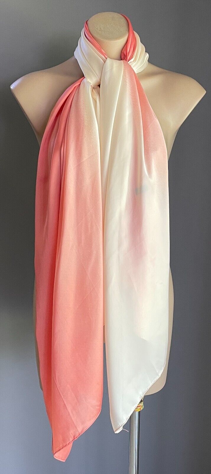 Silk Neck SCARF Coral Red Cream Ombre Wrap Rectangle Shape Gorgeous Colour Combo