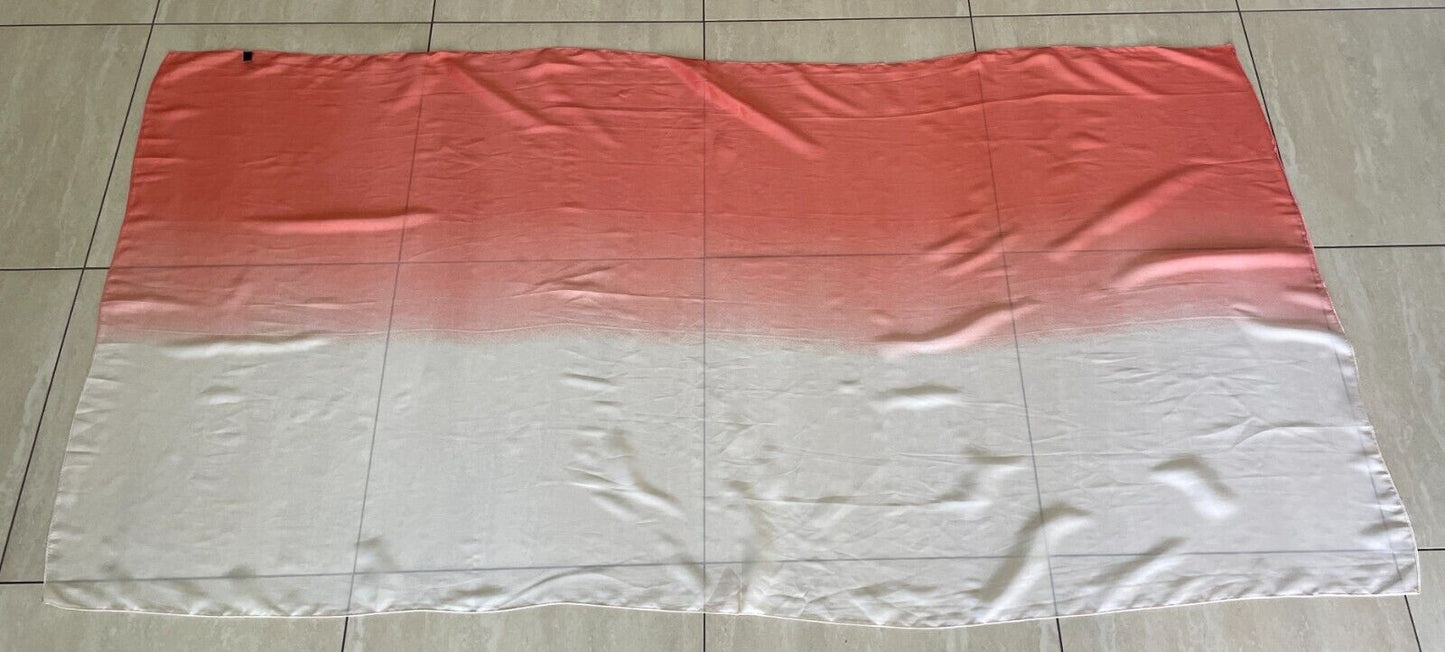 Silk Neck SCARF Coral Red Cream Ombre Wrap Rectangle Shape Gorgeous Colour Combo