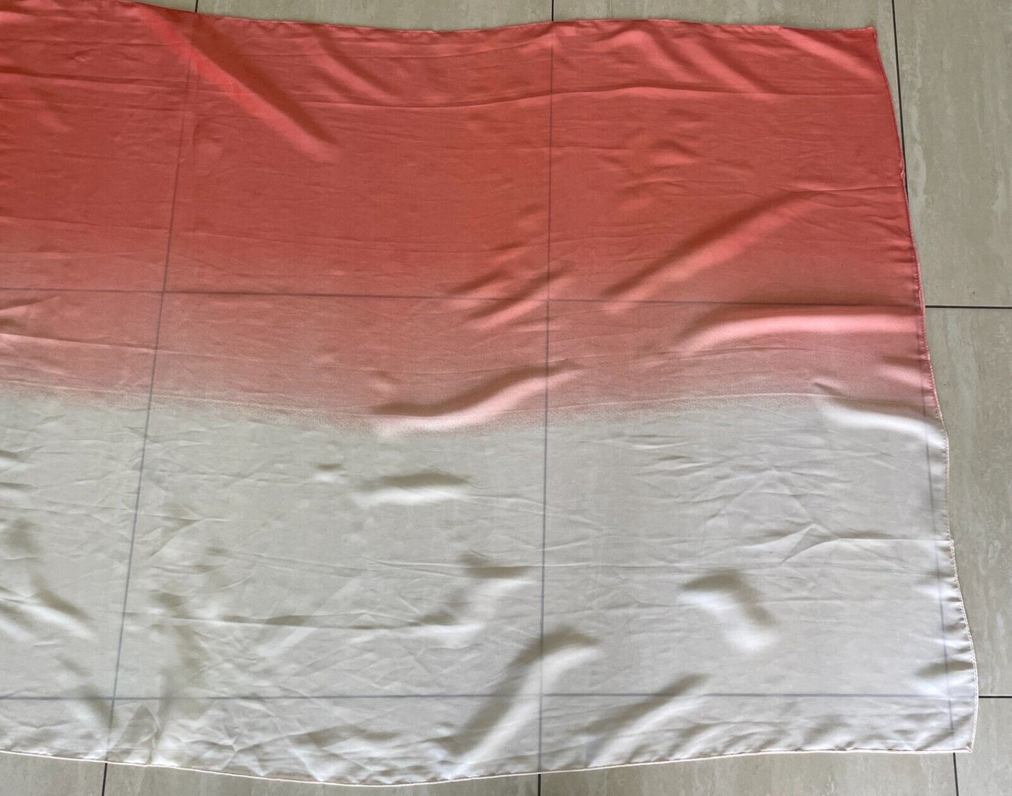 Silk Neck SCARF Coral Red Cream Ombre Wrap Rectangle Shape Gorgeous Colour Combo