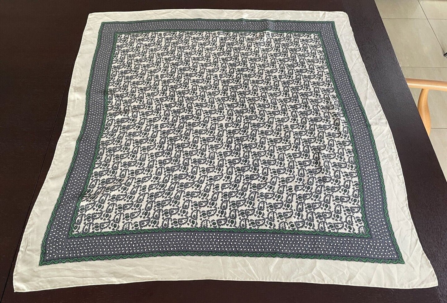 COUNTRY ROAD Silk Neck Scarf Beige Green Grey Abstract Print Large 88cm Square
