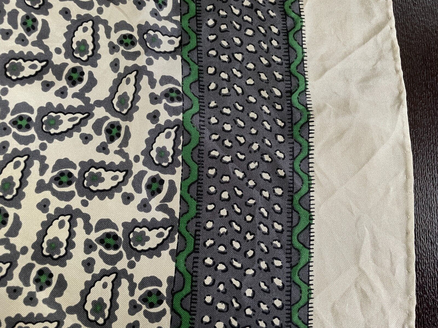 COUNTRY ROAD Silk Neck Scarf Beige Green Grey Abstract Print Large 88cm Square