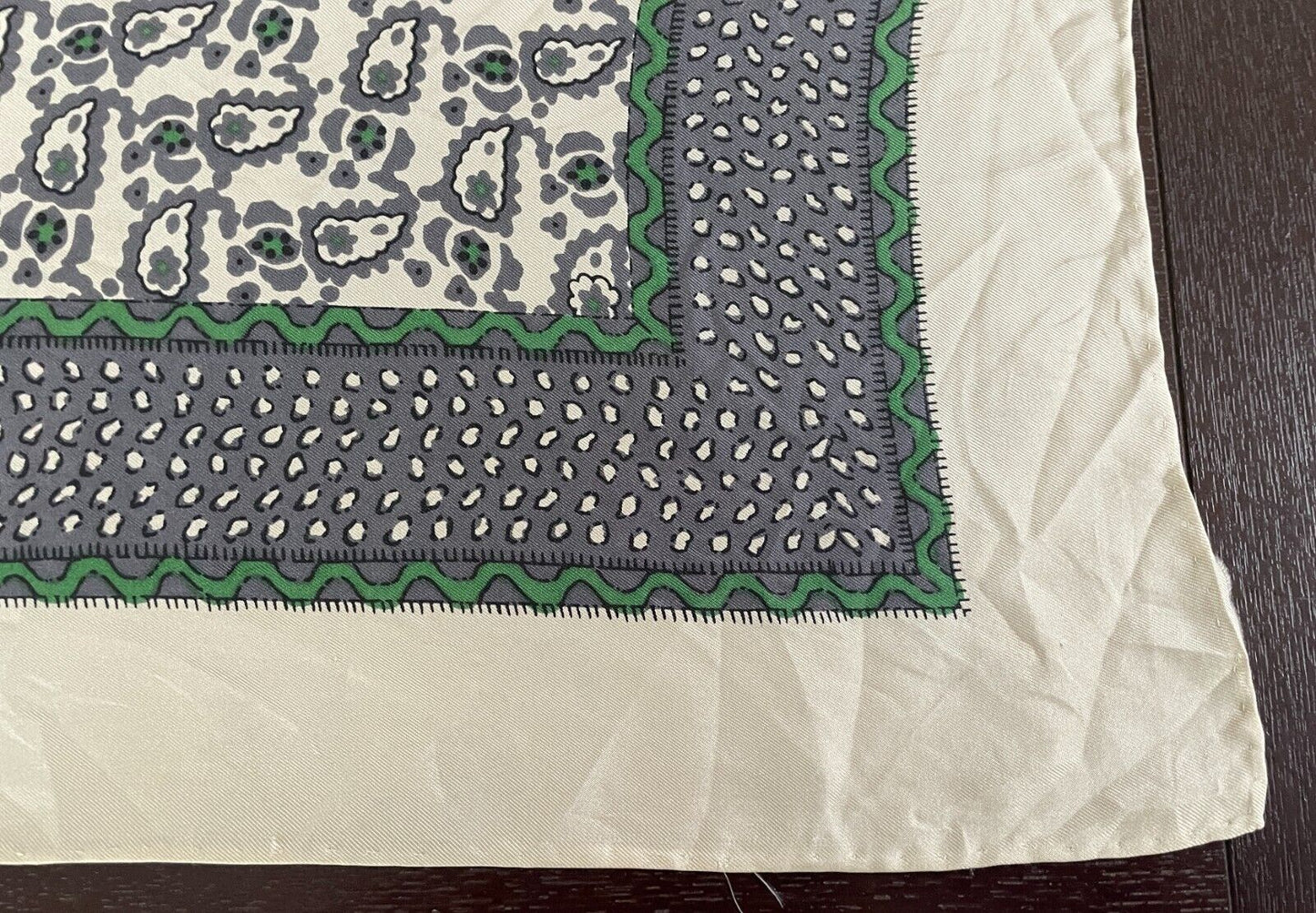 COUNTRY ROAD Silk Neck Scarf Beige Green Grey Abstract Print Large 88cm Square