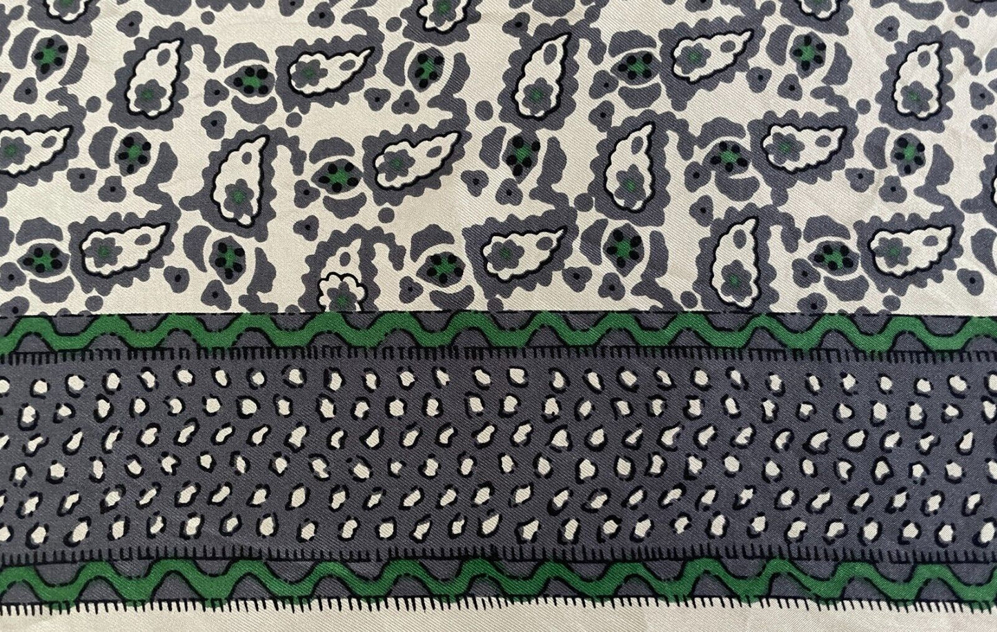 COUNTRY ROAD Silk Neck Scarf Beige Green Grey Abstract Print Large 88cm Square