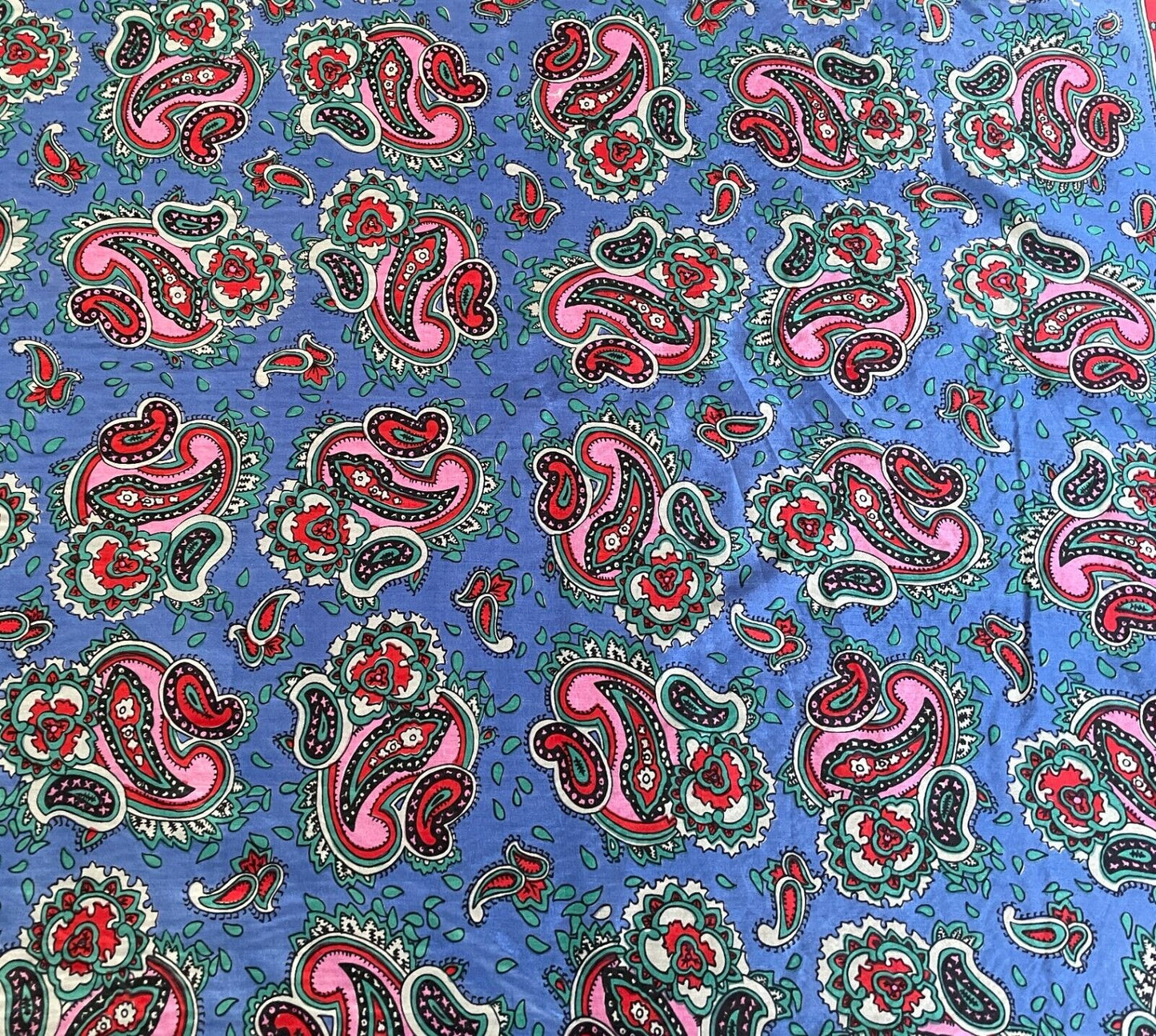 WAGON 100% SILK Square Neck Scarf Blue Green Red White Paisley Foulard 81 x85 cm
