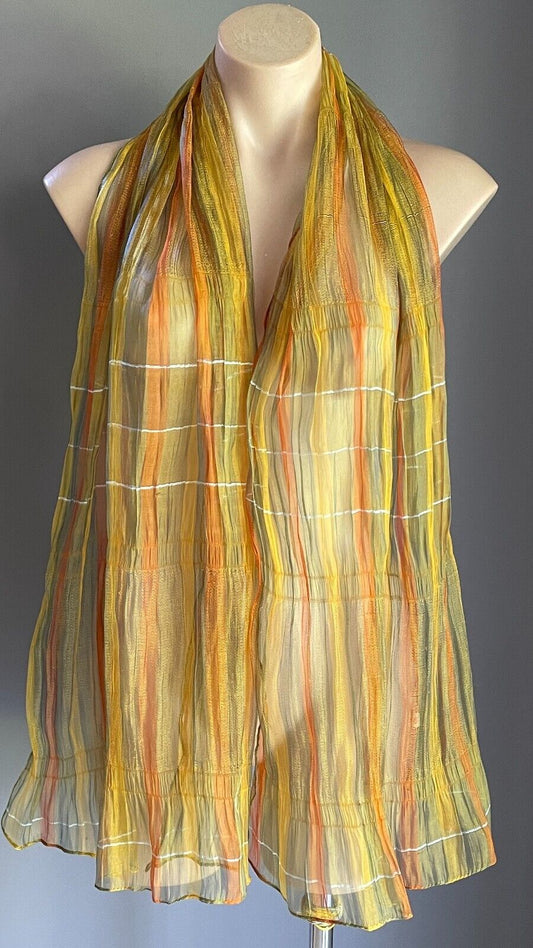 45% SILK Scarf Golden Yellow Orange Blue White Iridescent Fabric Shawl Rectangle