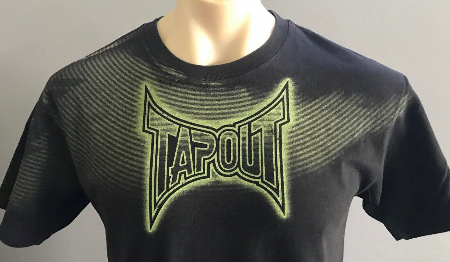 Mens T-Shirt TAPOUT Black Green Logo Graphics Tee Size M Crew Neck MMA Fans