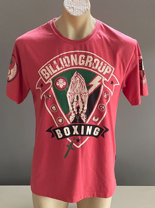 Mens T-Shirt BILLIONGROUP "Boxing" Coral Red Graphic Size M Short Sleeves NEW