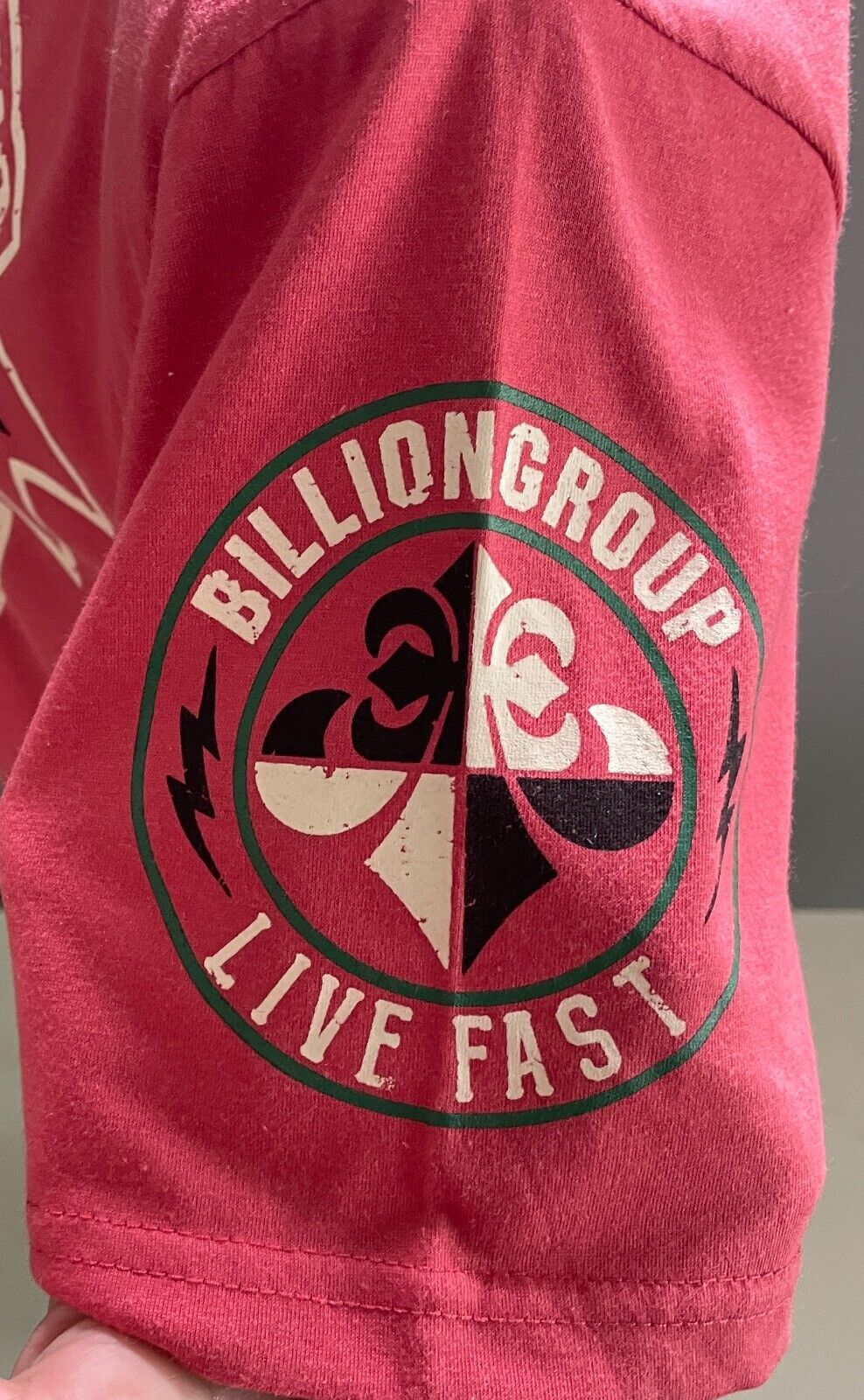 Mens T-Shirt BILLIONGROUP "Boxing" Coral Red Graphic Size M Short Sleeves NEW
