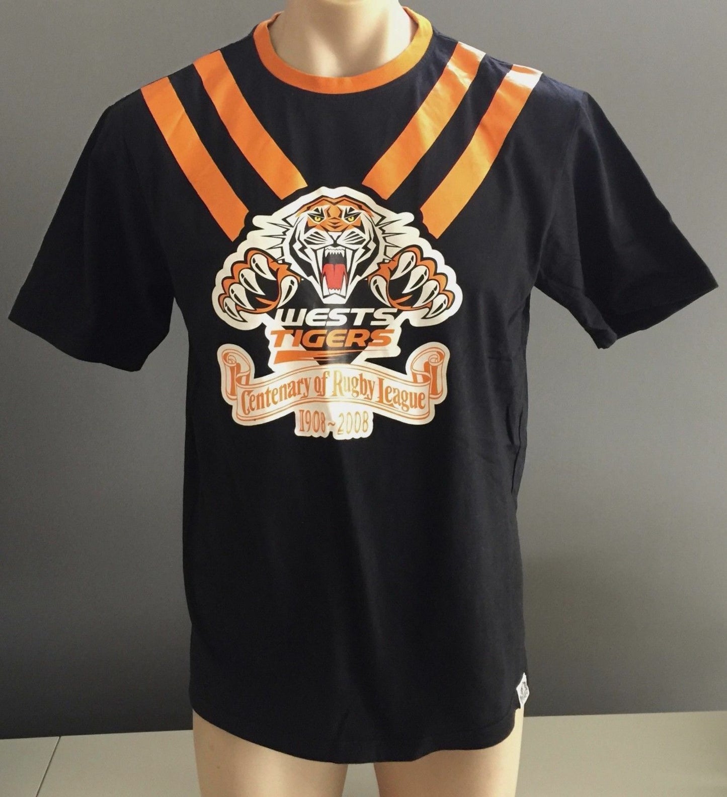 Mens Top WESTS TIGERS 2008 Black Orange Centenary of Rugby League Size M Jersey