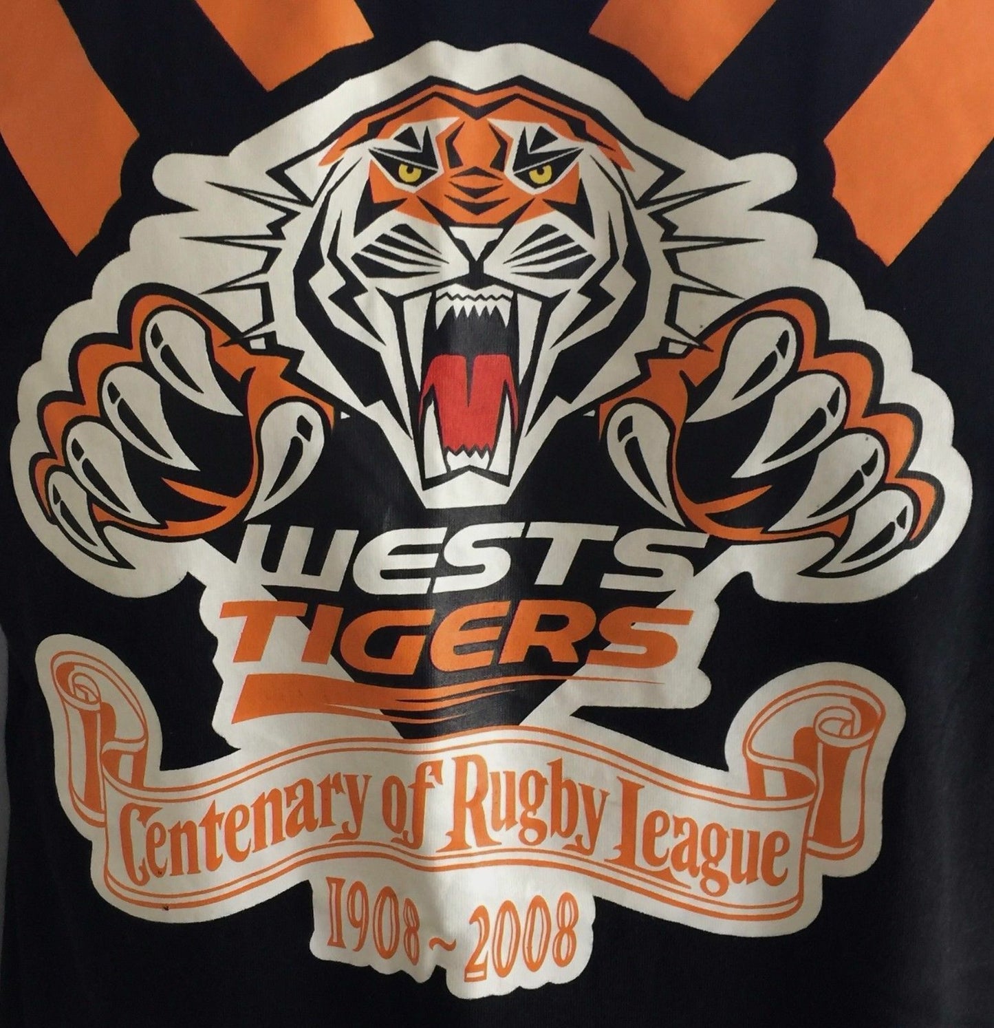 Mens Top WESTS TIGERS 2008 Black Orange Centenary of Rugby League Size M Jersey