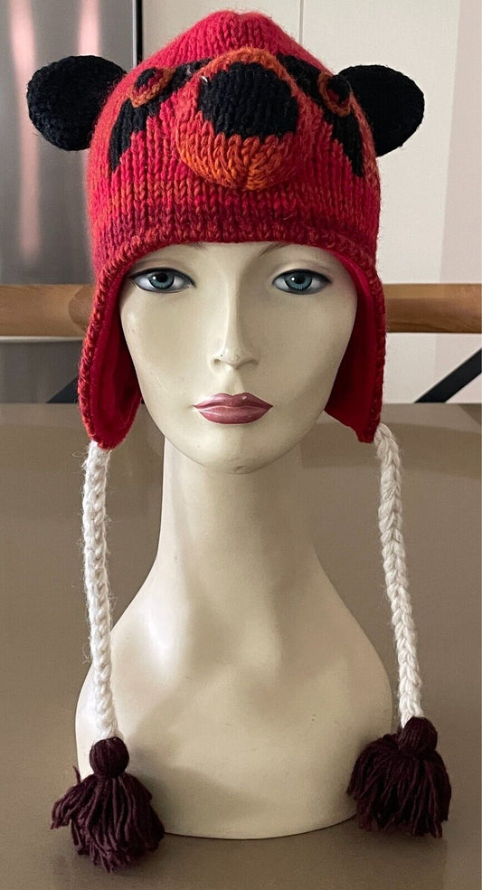 Handmade Nepal Wool Bear Beanie Cap Adult Costume Winter Animal Hat 57cm Warm!