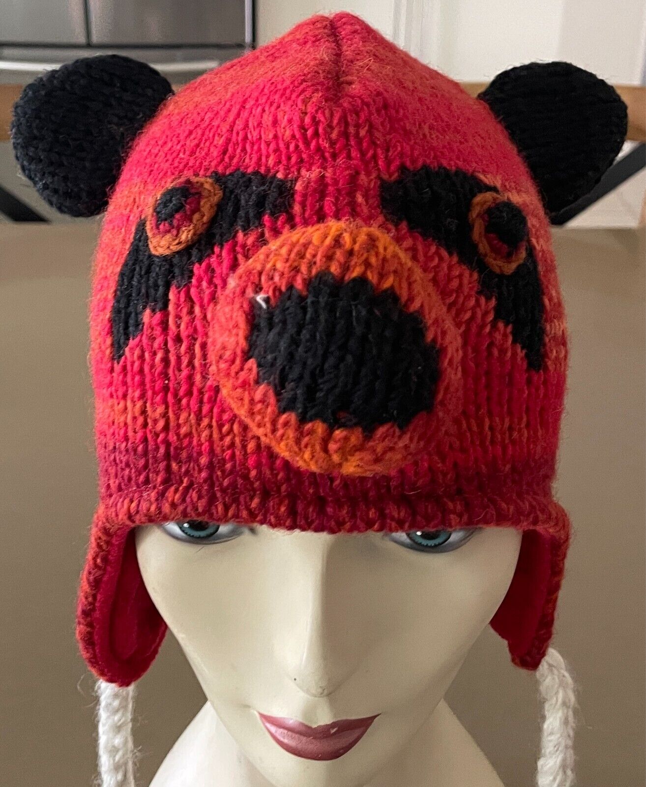 Handmade Nepal Wool Bear Beanie Cap Adult Costume Winter Animal Hat 57cm Warm!
