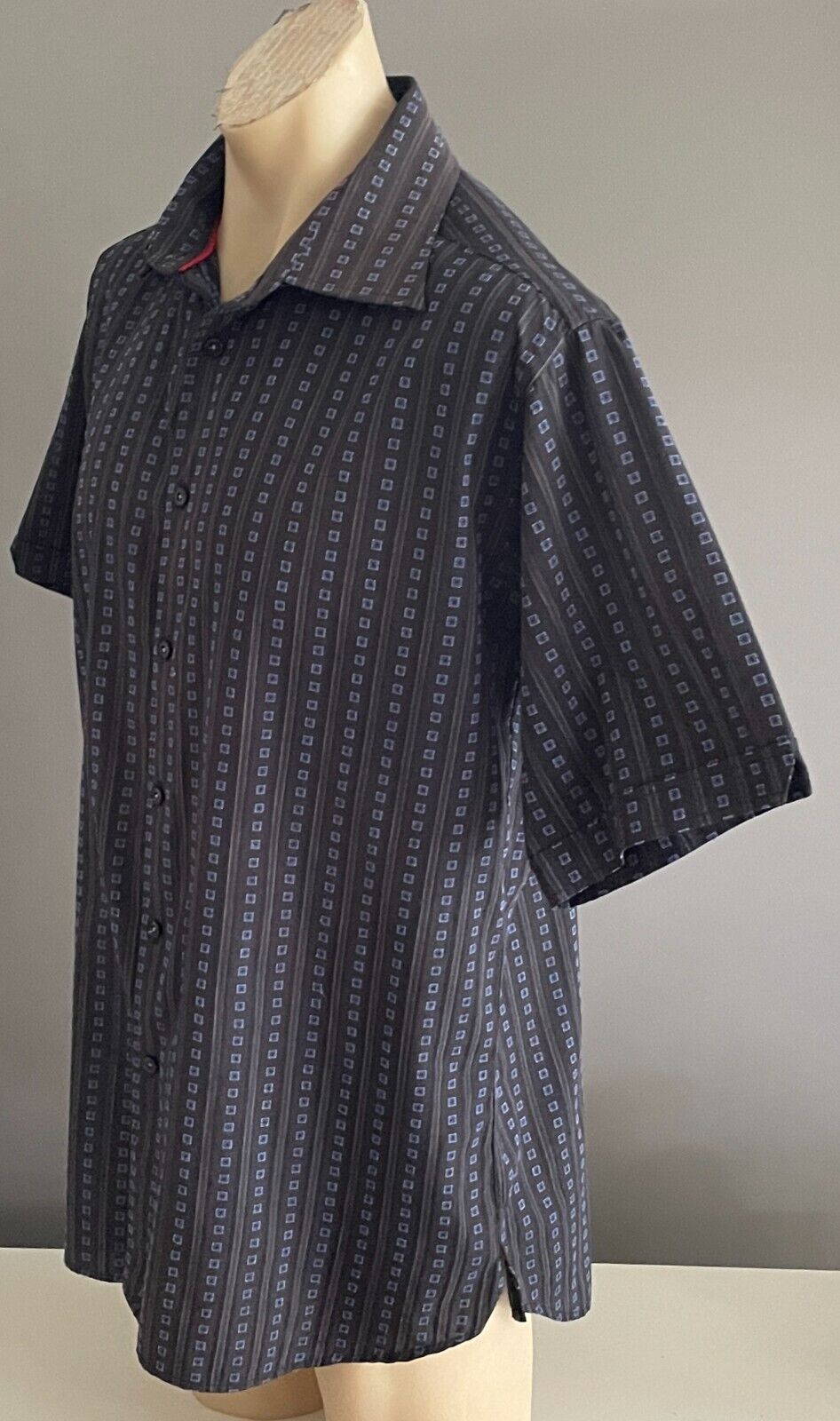 PIERRE CARDIN Originals Shirt Short Sleeve Button Black Grey Blue Print Mens XL