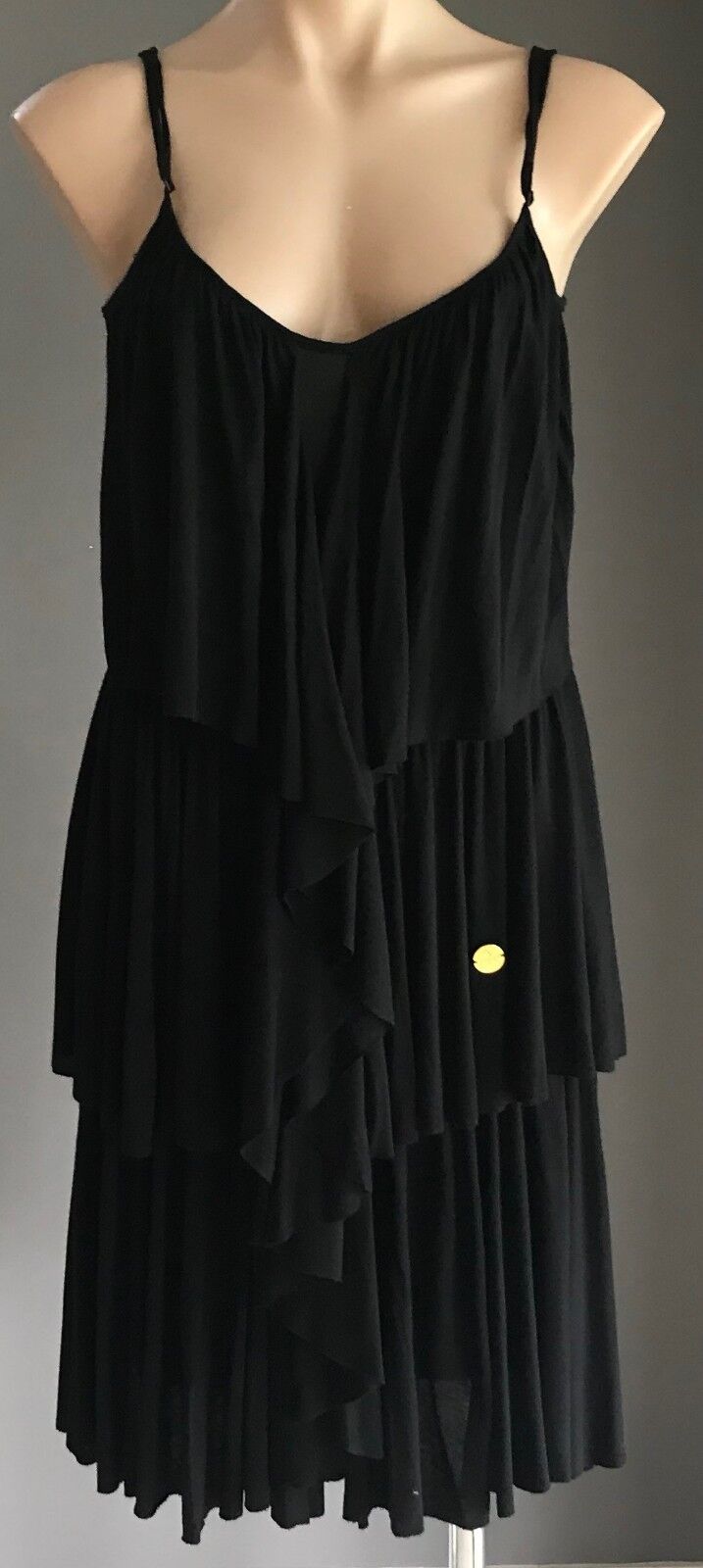 PIERRE CARDIN Dress Black Sleeveless Ruffle Tier Front Knee Length Size 32 AU 10