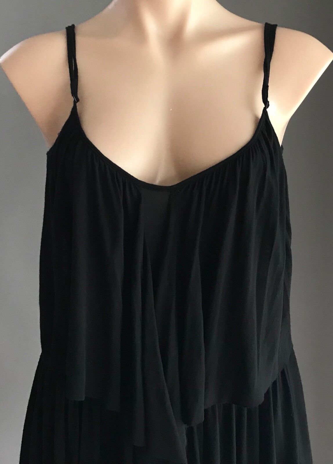 PIERRE CARDIN Dress Black Sleeveless Ruffle Tier Front Knee Length Size 32 AU 10
