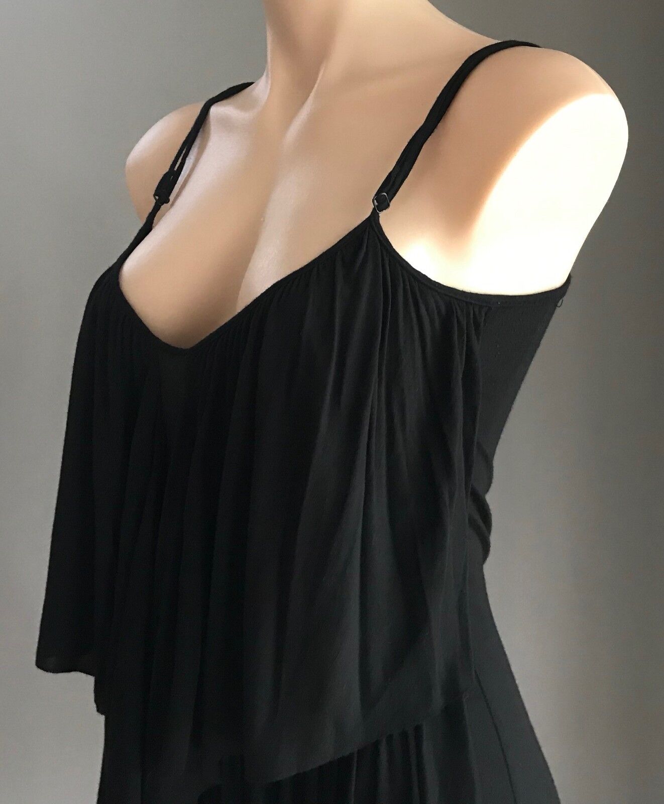 PIERRE CARDIN Dress Black Sleeveless Ruffle Tier Front Knee Length Size 32 AU 10