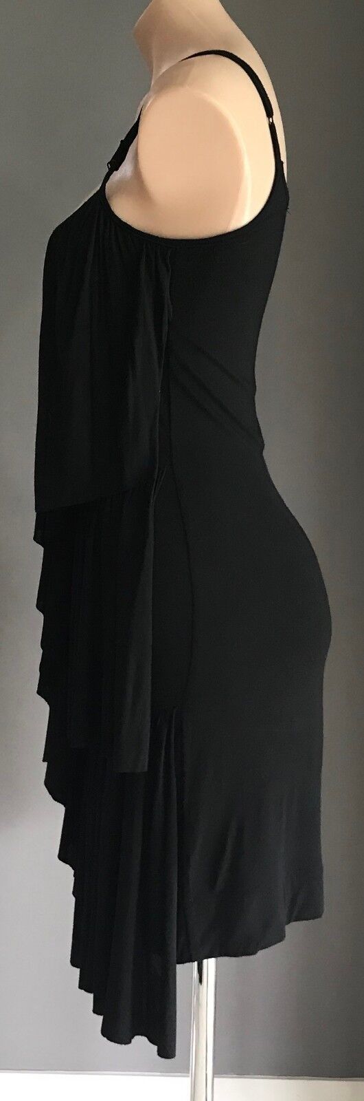 PIERRE CARDIN Dress Black Sleeveless Ruffle Tier Front Knee Length Size 32 AU 10