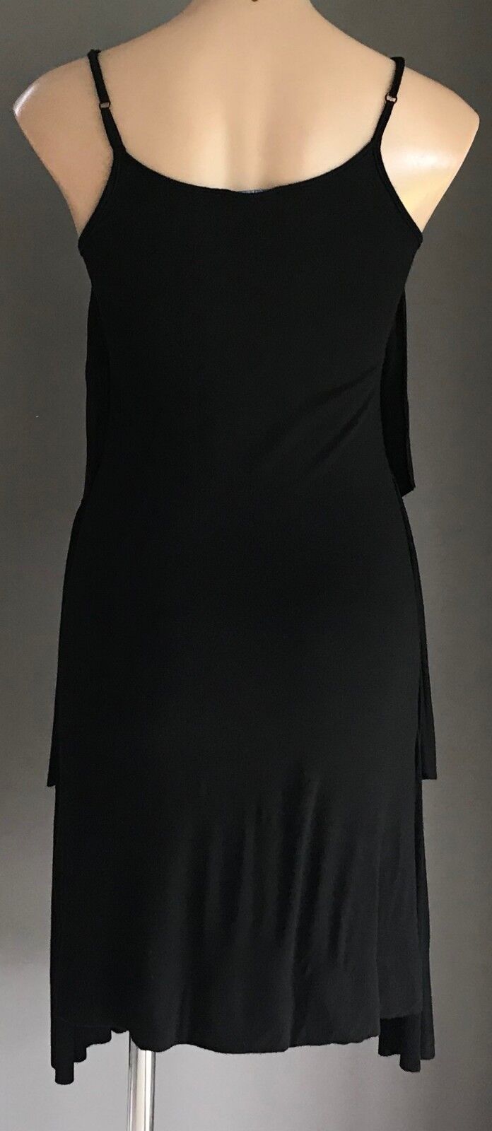 PIERRE CARDIN Dress Black Sleeveless Ruffle Tier Front Knee Length Size 32 AU 10