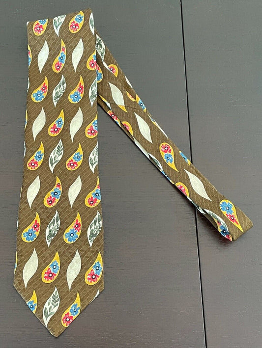 PIERRE CARDIN Vintage Mens Silk NeckTie Brown Paisley Floral Multi Coloured Tie