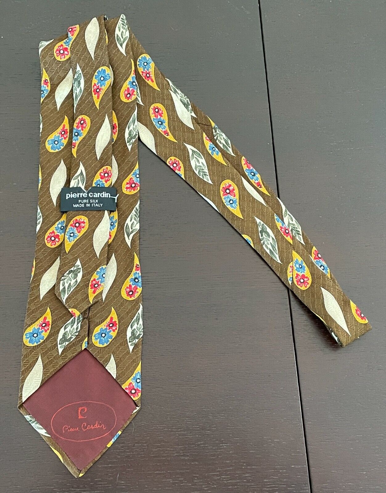 PIERRE CARDIN Vintage Mens Silk NeckTie Brown Paisley Floral Multi Coloured Tie