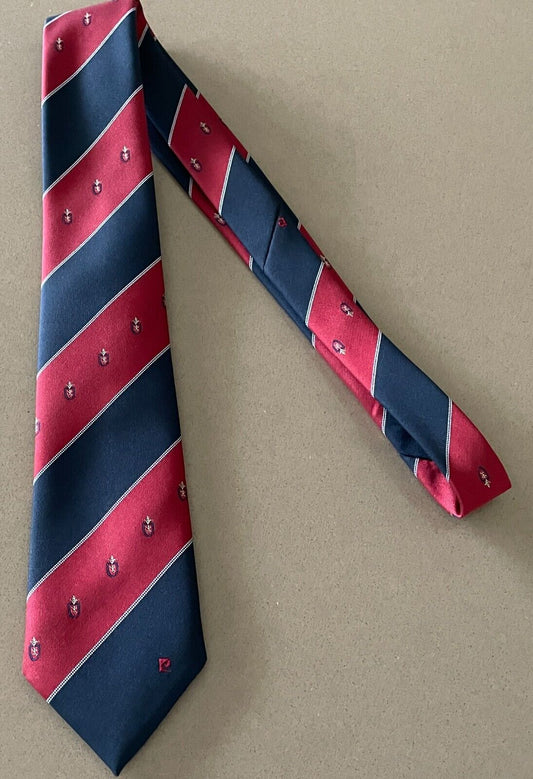 Mens PIERRE CARDIN NeckTie Maroon Navy White Stripe Crest Polyester Neck Tie