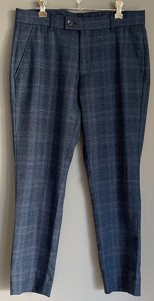 OXFORD Trousers Navy Red Plaid Slim Fit Wool Blend Dress Mens Size 82 cms on Tag