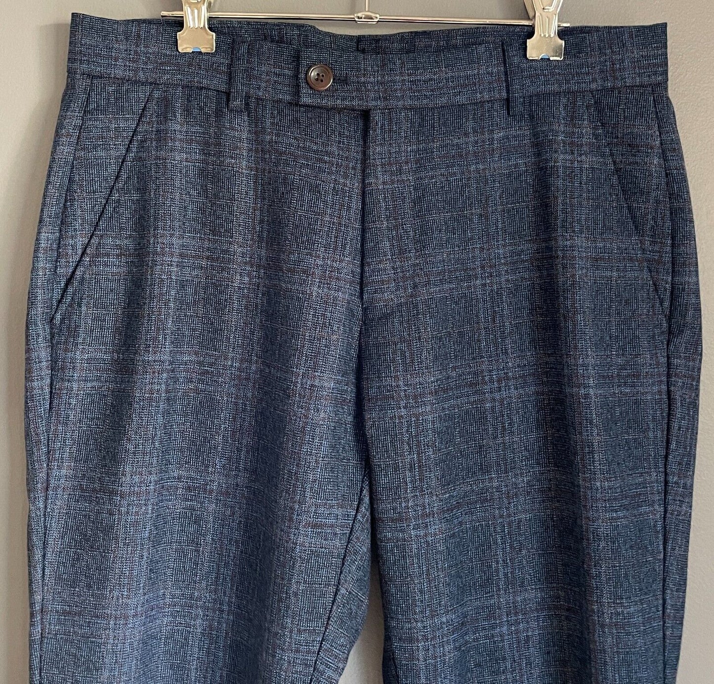 OXFORD Trousers Navy Red Plaid Slim Fit Wool Blend Dress Mens Size 82 cms on Tag