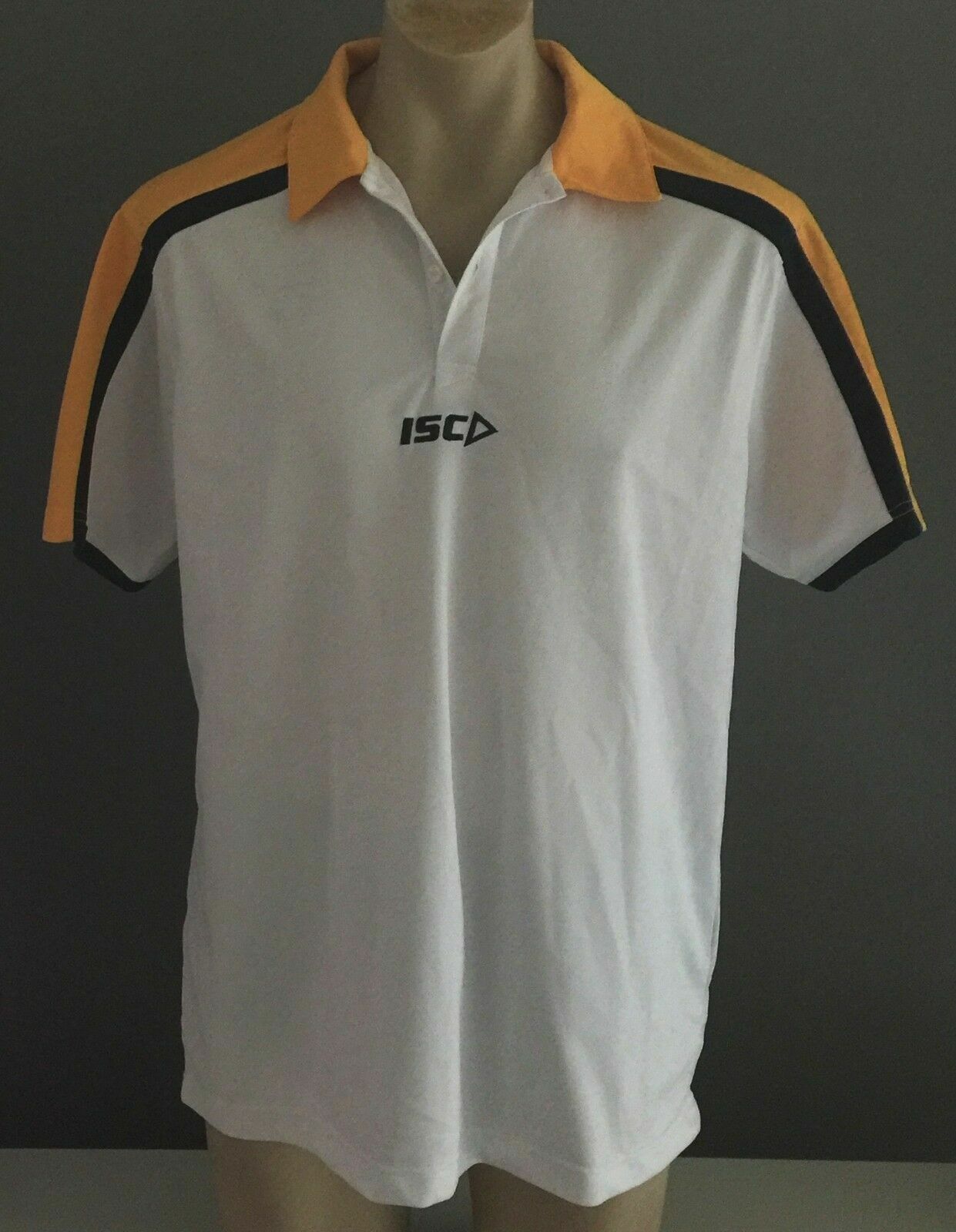Polo Shirt ISC Jersey Top White Yellow Black Training Tee Sh/Sleeve Mens XL NEW