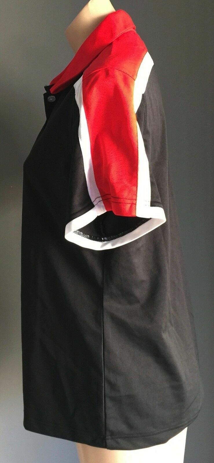 ISC Polo Shirt Black Red White Trim Jersey Training Top Tee Gym Active Sz 14 NEW