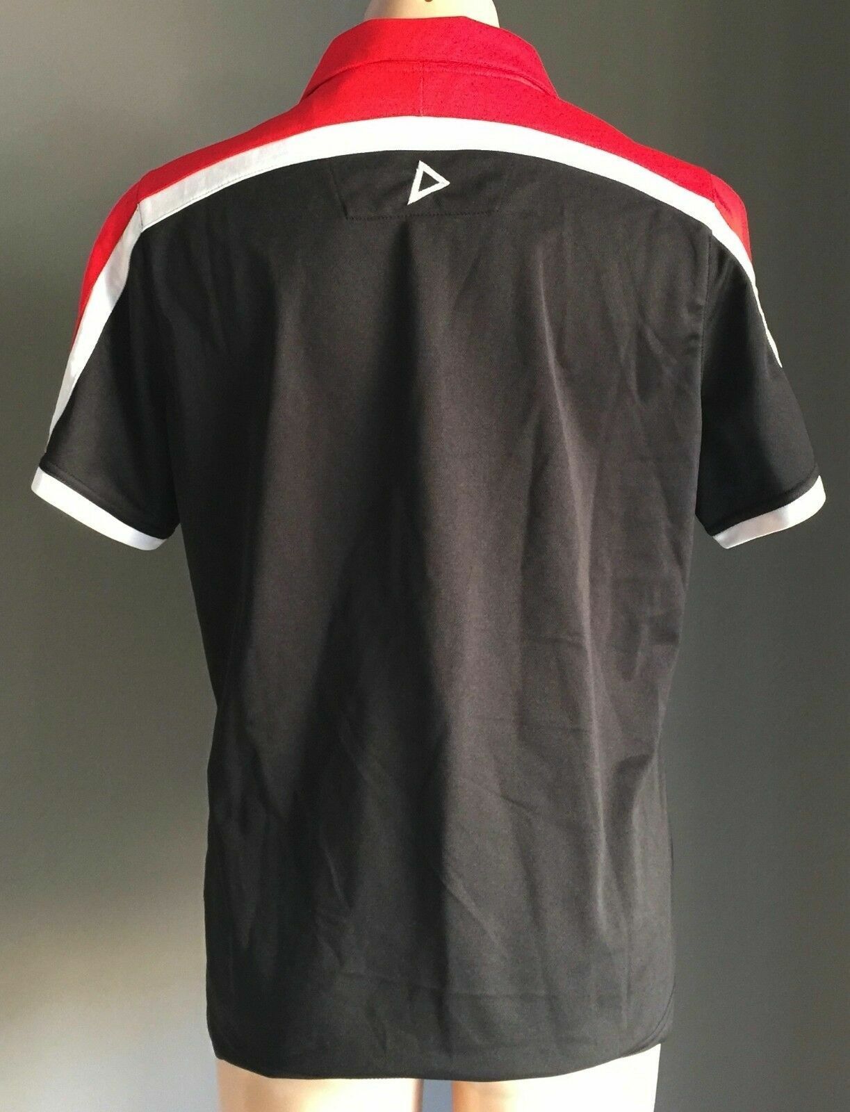 ISC Polo Shirt Black Red White Trim Jersey Training Top Tee Gym Active Sz 14 NEW