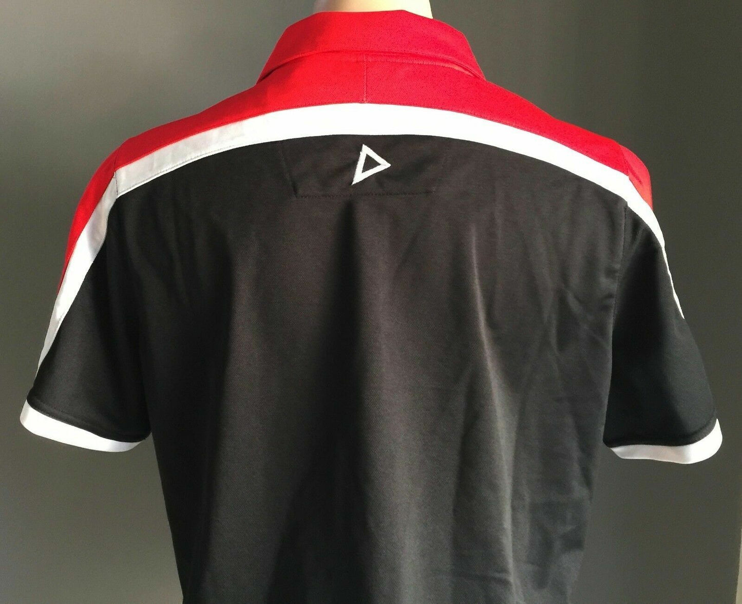 ISC Polo Shirt Black Red White Trim Jersey Training Top Tee Gym Active Sz 14 NEW