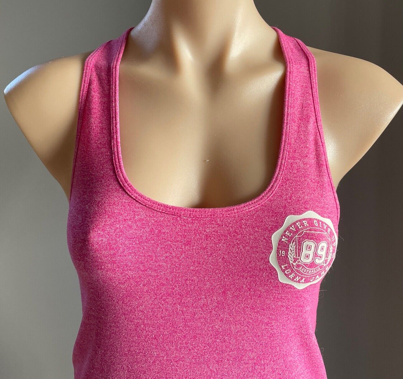 LORNA JANE Tank Top Hot Pink Marle Racer Back Size 8 10 Activewear Gym Training