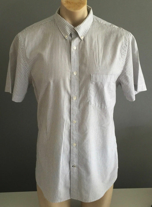 SPORTSCRAFT Short Sleeve Shirt Grey & White Stripe Button Up Mens  Size M Dressy