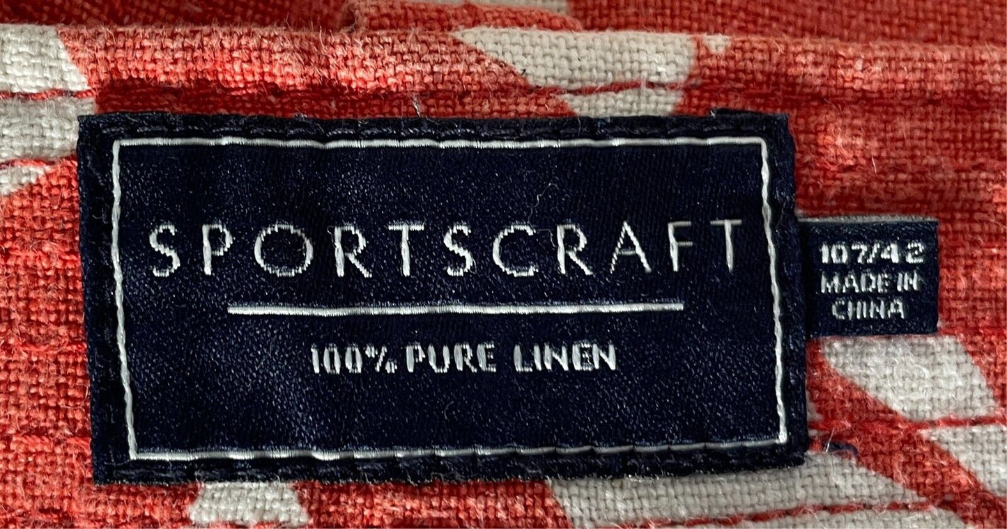 SPORTSCRAFT Cargo Shorts Orange White Mens Size 107 42 Tropical Linen Fabric