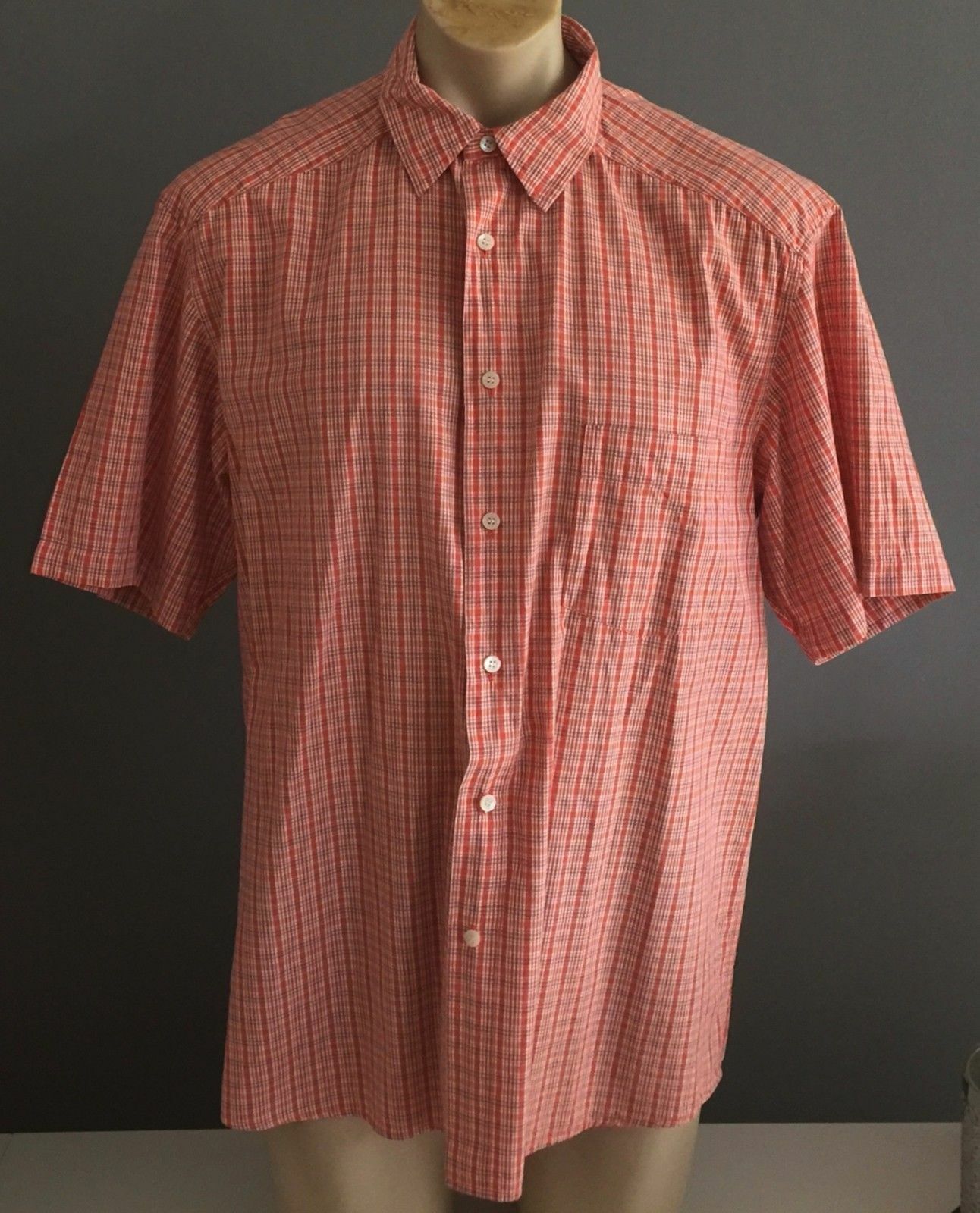 SPORTSCRAFT Cotton Short Sleeve Shirt Orange Check Mens XL NEW