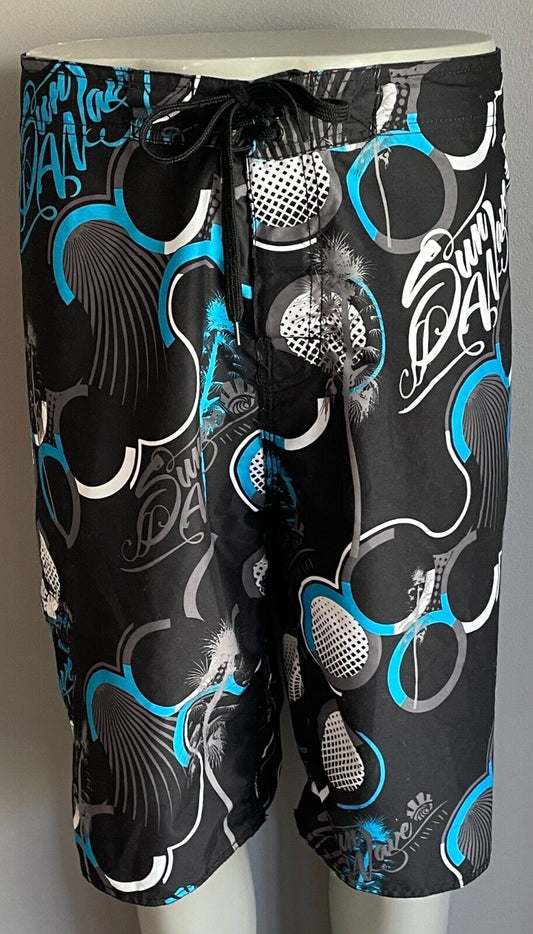 Board Shorts SUNWAVE Black Blue Taupe White Print Swim Mens Size 40 102cm Waist