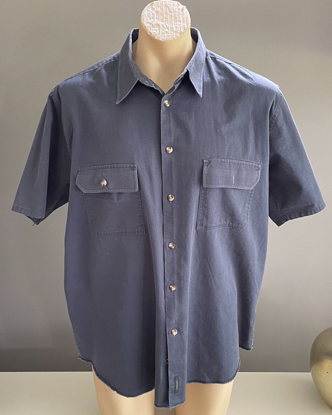STUBBIES Shirt Cotton Short Sleeve Tradies Pockets Navy Button Up Mens XL