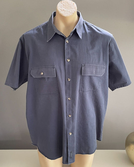 STUBBIES Shirt Cotton Short Sleeve Tradies Pockets Navy Button Up Mens XL