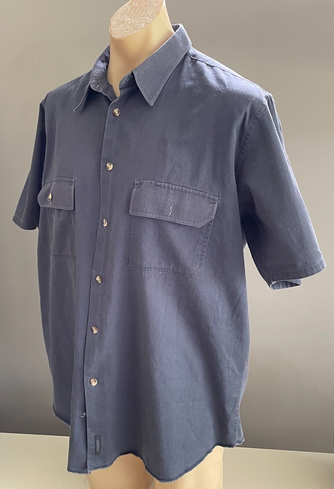 STUBBIES Shirt Cotton Short Sleeve Tradies Pockets Navy Button Up Mens XL