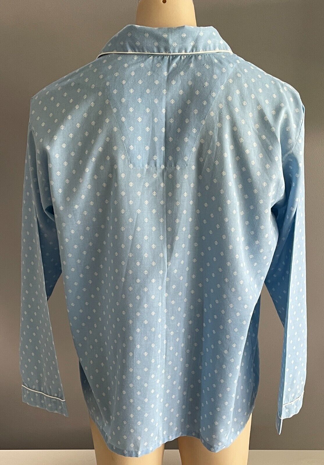 SOLUTIONS Pyjama Light Blue White Print Long Sleeve & Pants PJs Set Mens Size M