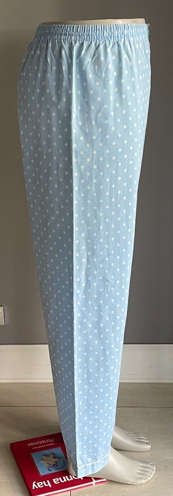SOLUTIONS Pyjama Light Blue White Print Long Sleeve & Pants PJs Set Mens Size M