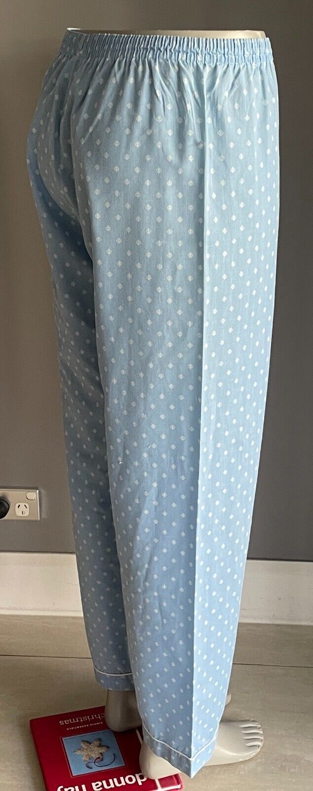 SOLUTIONS Pyjama Light Blue White Print Long Sleeve & Pants PJs Set Mens Size M