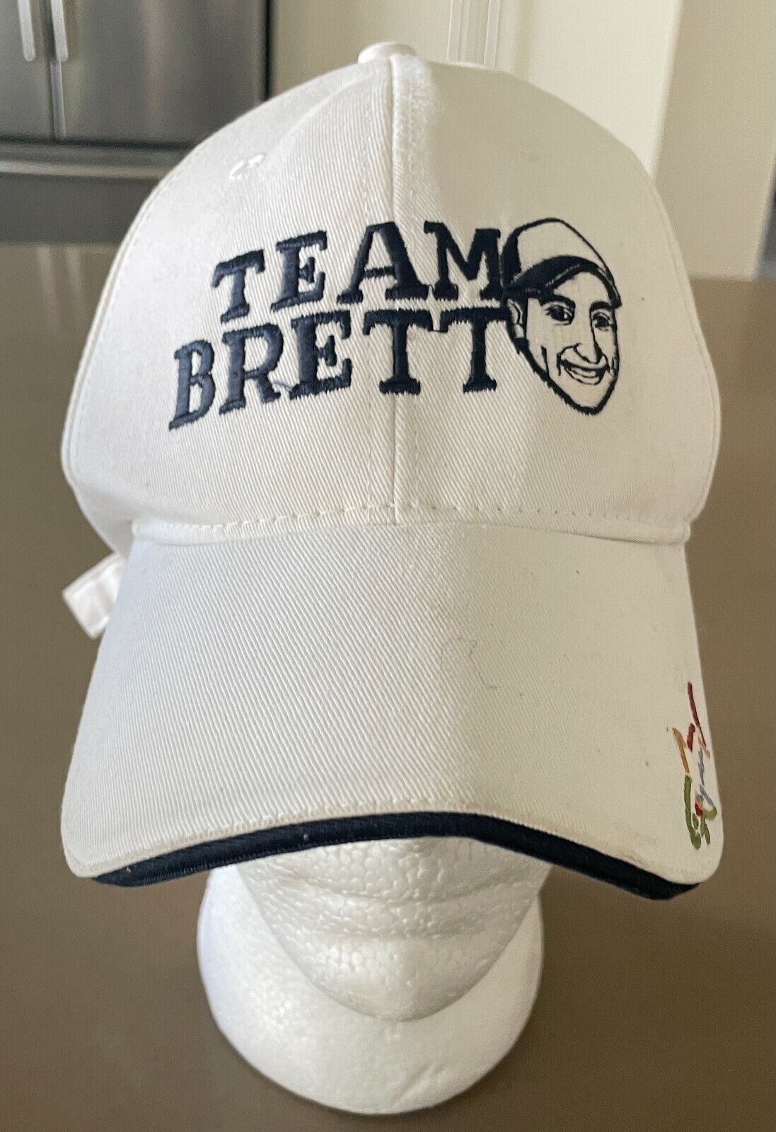 GREG NORMAN "Team Brett" Golf Cap White & Navy Trim Adjustable Hat Mens One Size