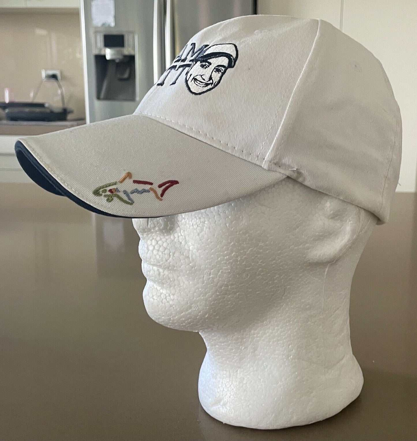 GREG NORMAN "Team Brett" Golf Cap White & Navy Trim Adjustable Hat Mens One Size