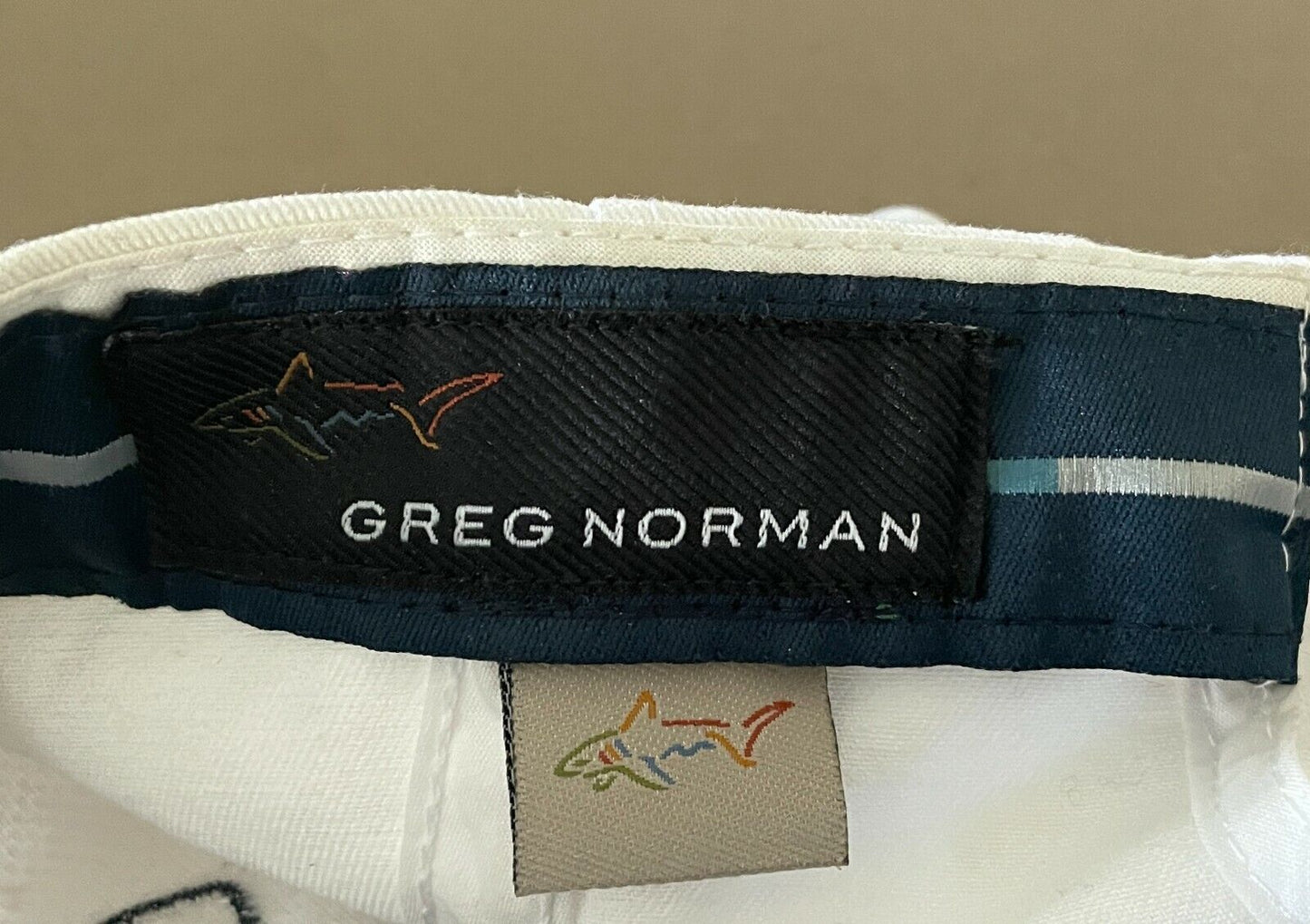 GREG NORMAN "Team Brett" Golf Cap White & Navy Trim Adjustable Hat Mens One Size